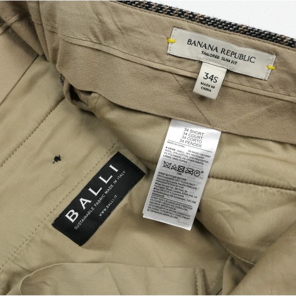 Banana Republic Mens 36x30 Tailored Slim Fit Glen Plaid Wool Tweed Italian Pants